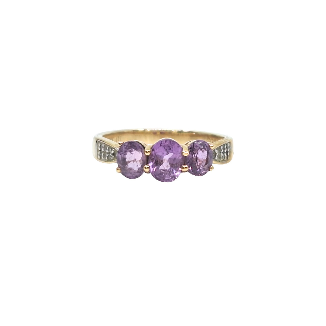 9ct Yellow Gold Purple Sapphire Three Stone Ring