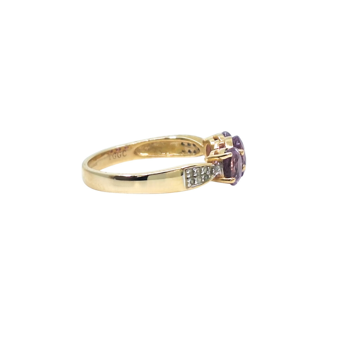 9ct Yellow Gold Purple Sapphire Three Stone Ring