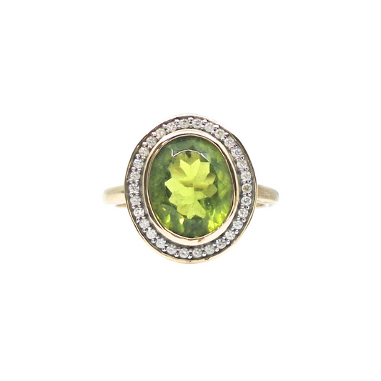 9ct Yellow Gold Peridot & Diamond Ring