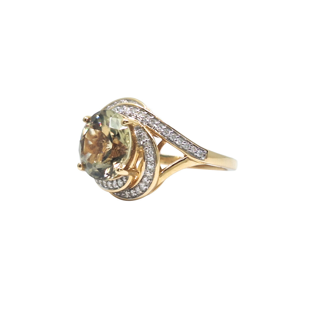 18ct Yellow Gold Csarite & Diamond Ring