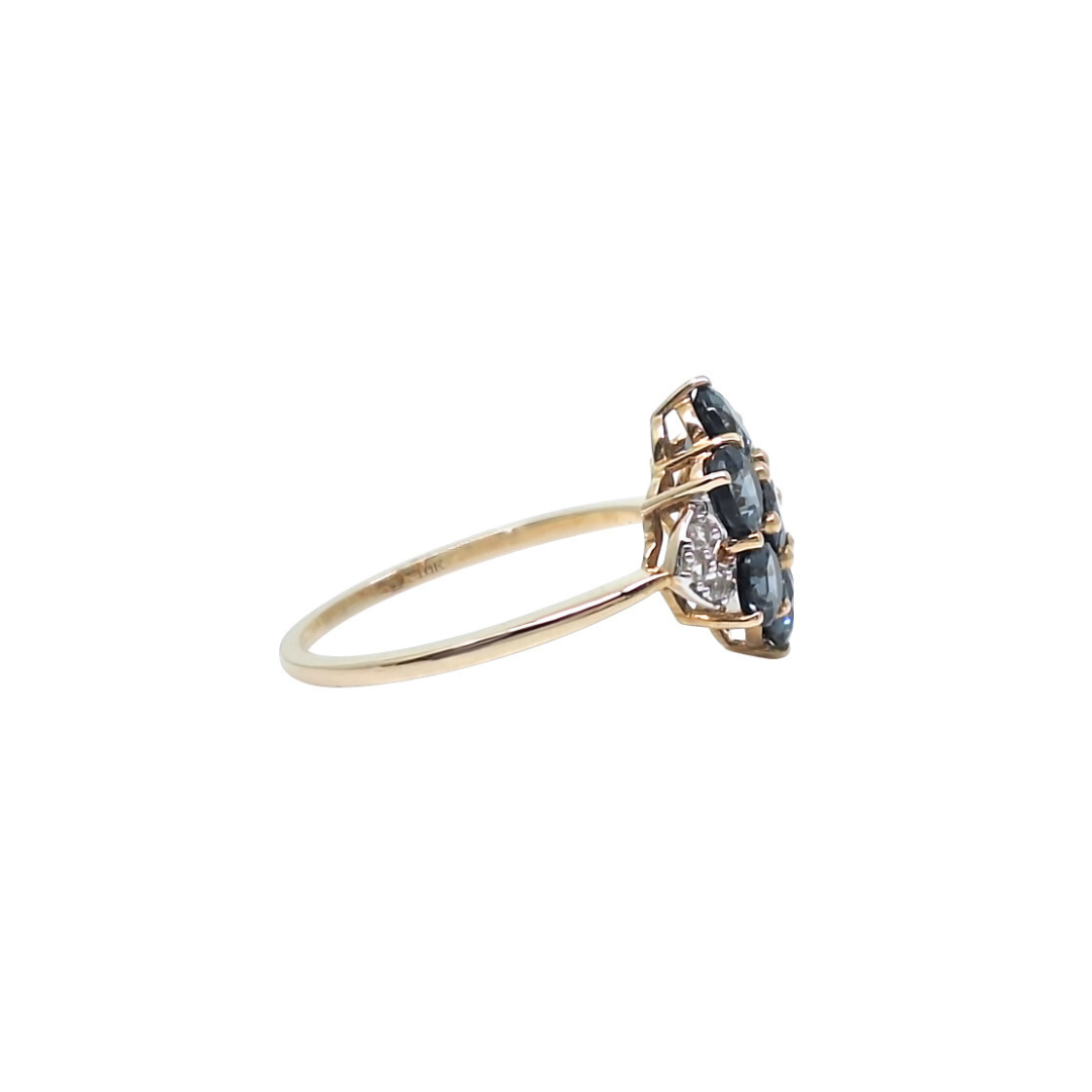 9ct Yellow Gold Blue Gemstone & Diamond Cluster Ring