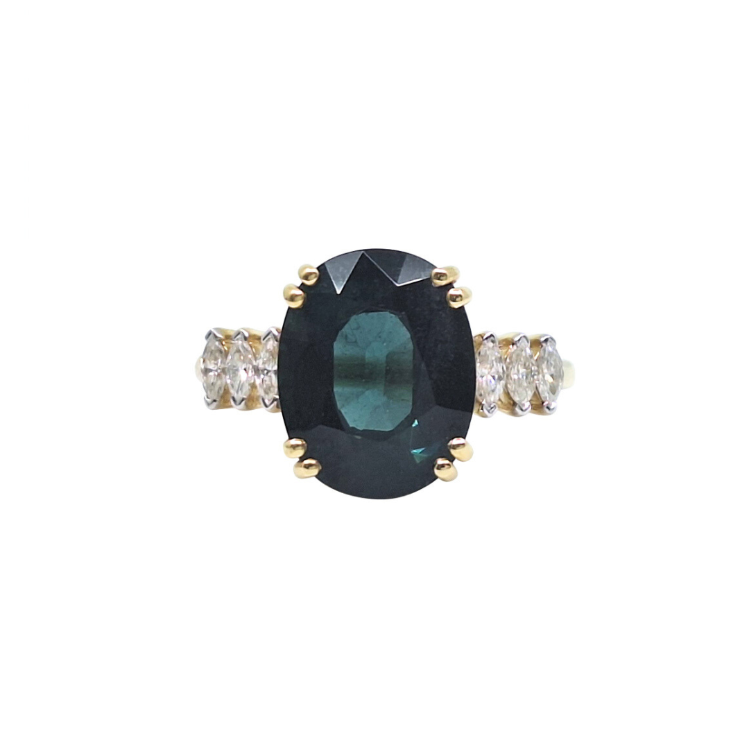 18ct Yellow Gold Indicolite & Diamond Ring