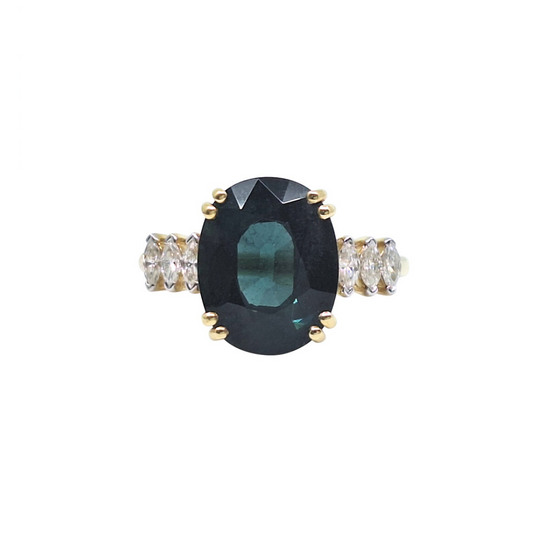 18ct Yellow Gold Indicolite & Diamond Ring