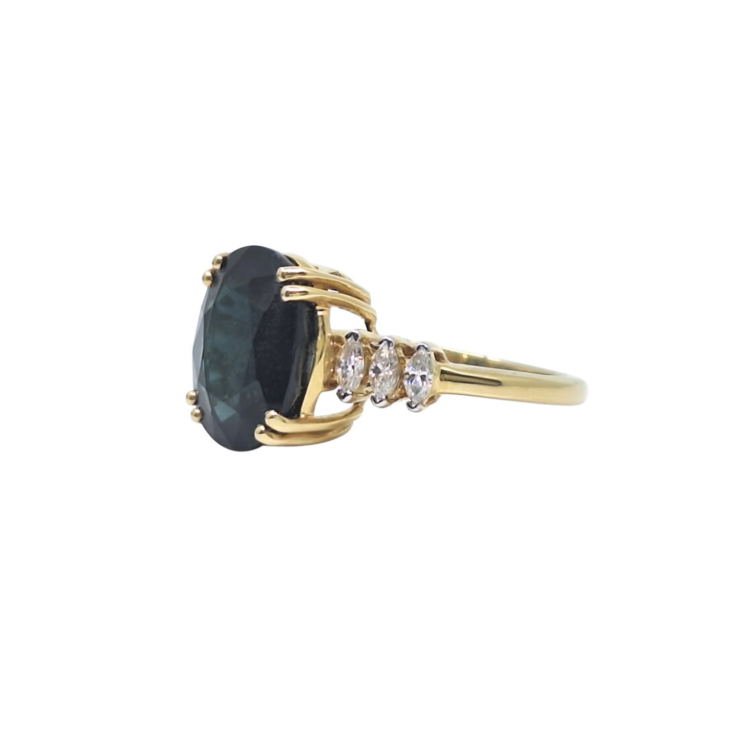 18ct Yellow Gold Indicolite & Diamond Ring