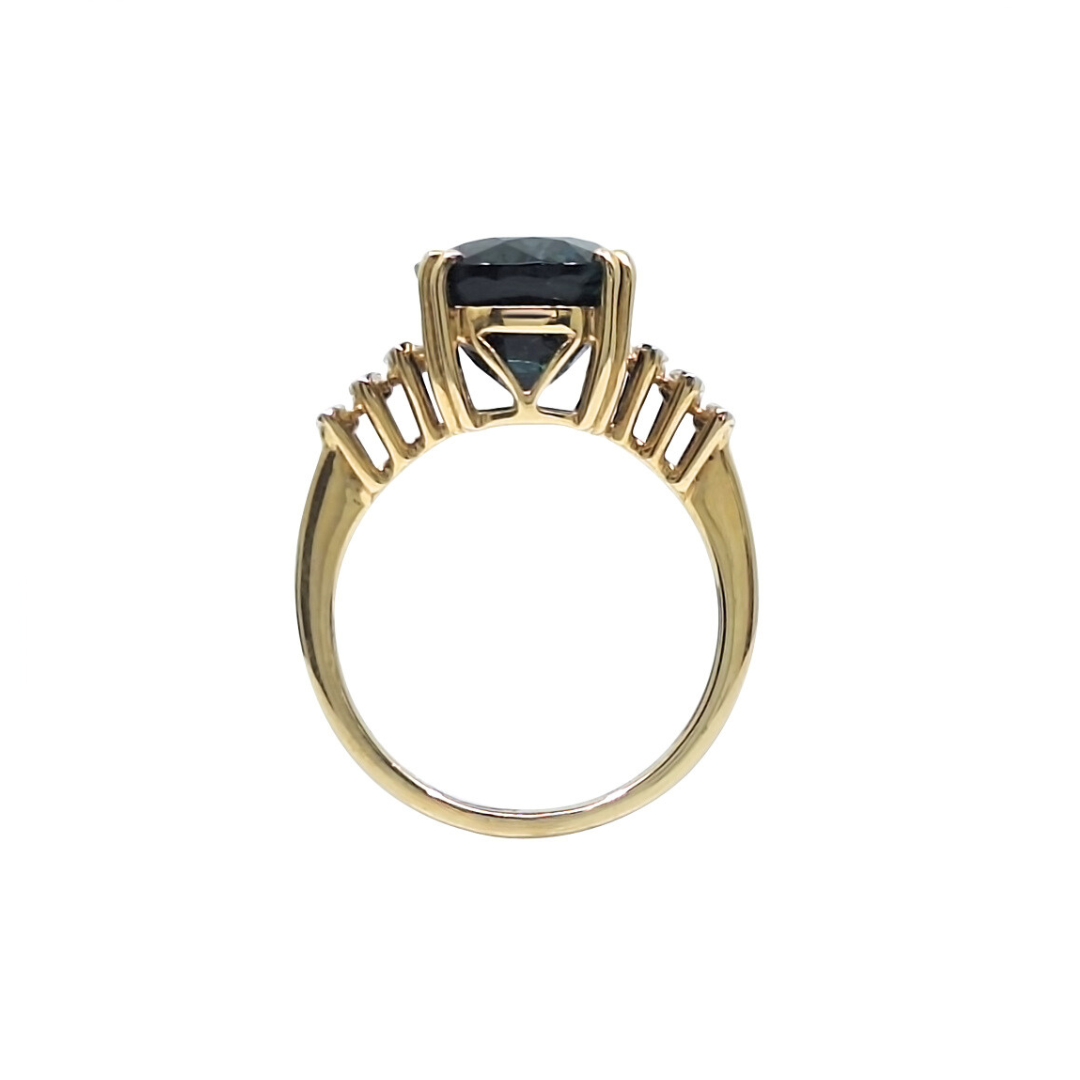 18ct Yellow Gold Indicolite & Diamond Ring