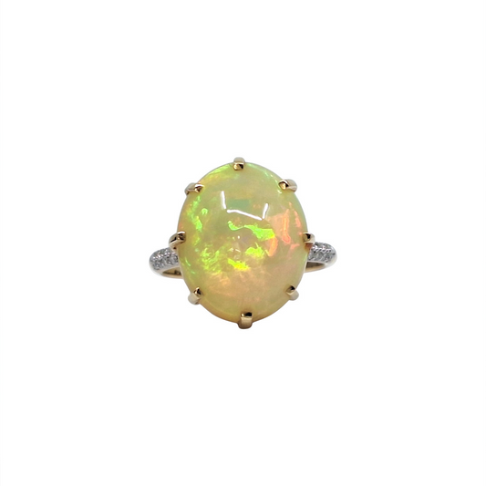 18ct Yellow Gold Opal & Diamond Ring