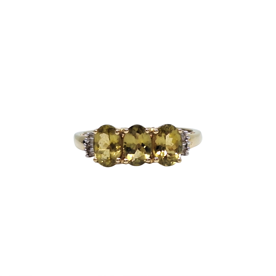 18ct Yellow Gold Sphene & Diamond Three Stone Ring