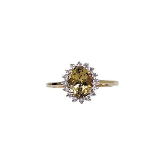 18ct Yellow Gold Sphene & Diamond Cluster Ring