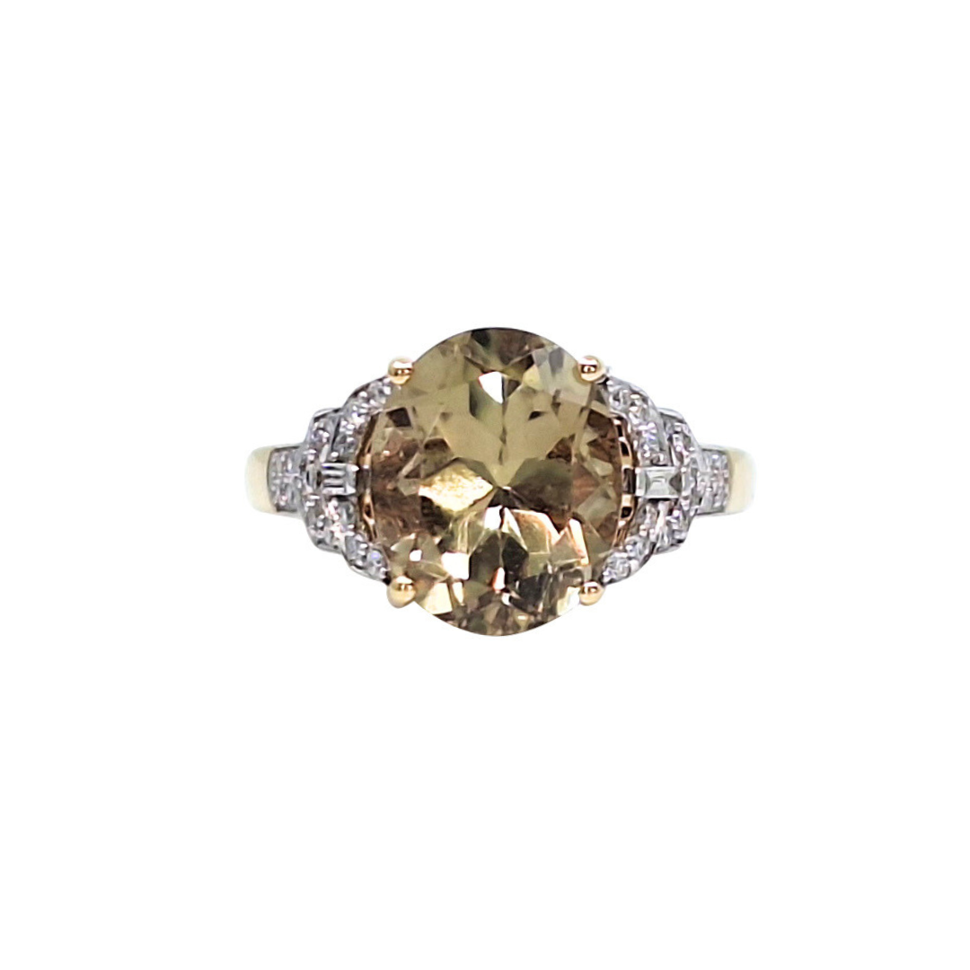 18ct Yellow Gold Csarite & Diamond Ring