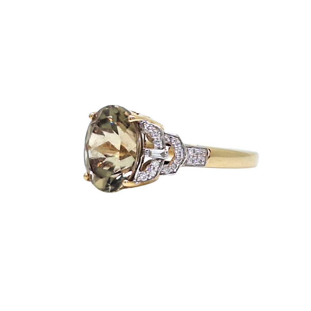 18ct Yellow Gold Csarite & Diamond Ring