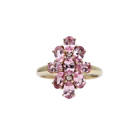 9ct Yellow Gold Pink Gemstone Cluster Ring