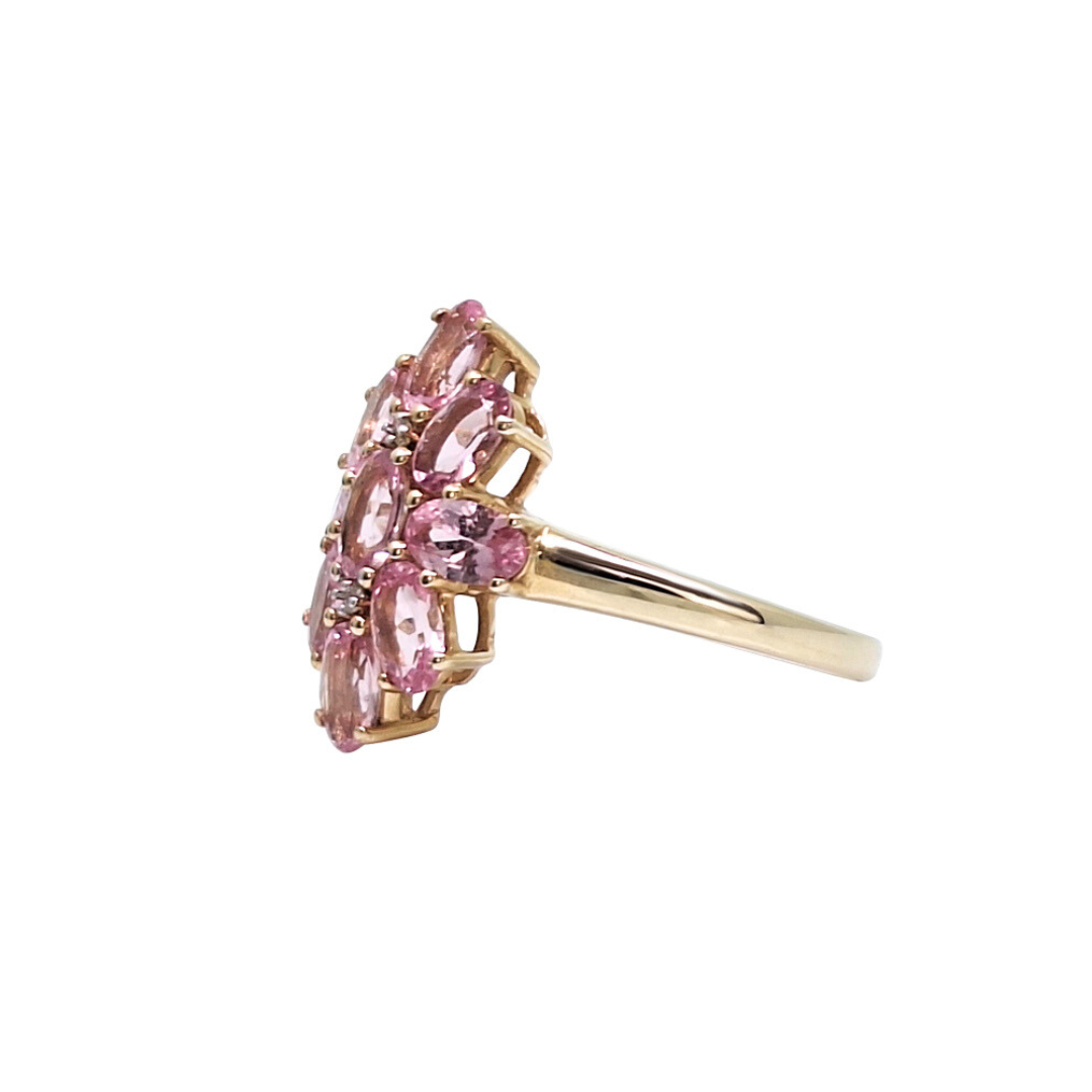 9ct Yellow Gold Pink Gemstone Cluster Ring