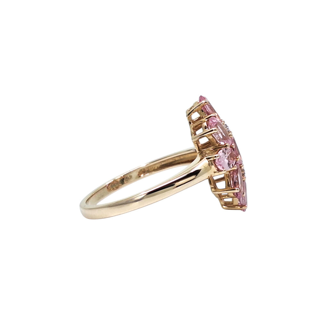 9ct Yellow Gold Pink Gemstone Cluster Ring