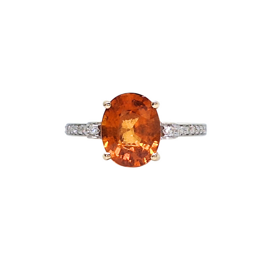 18ct Yellow Gold Orange Gemstone & Diamond Ring