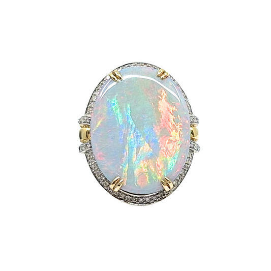 18ct Yellow Gold Opal Doublet & Diamond Ring