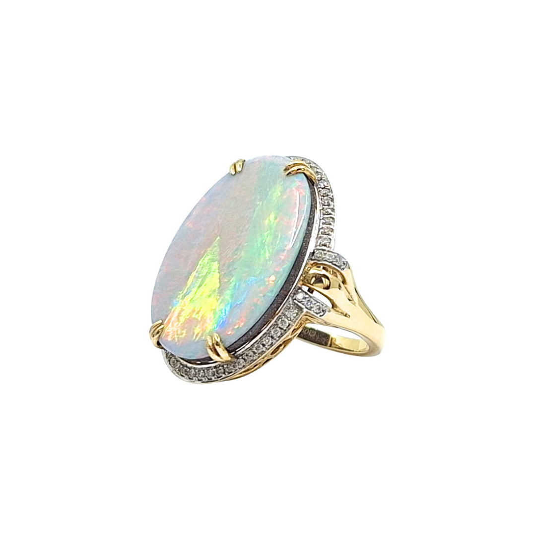 18ct Yellow Gold Opal Doublet & Diamond Ring