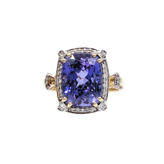 18ct Yellow Gold Tanzanite & Diamond Ring