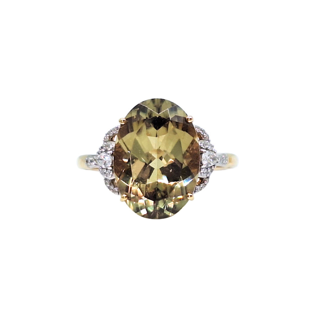 18ct Yellow Gold Csarite & Diamond Ring