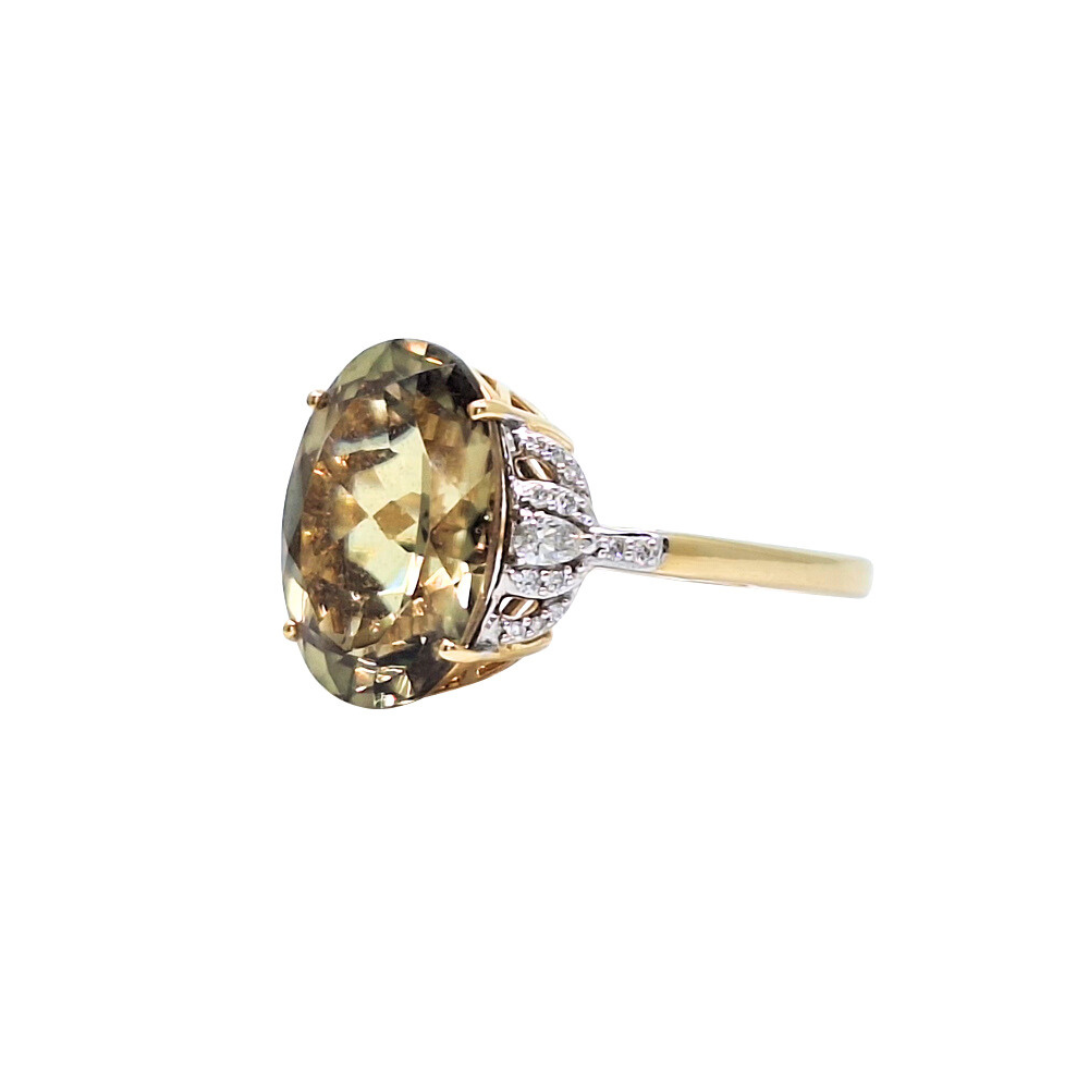 18ct Yellow Gold Csarite & Diamond Ring