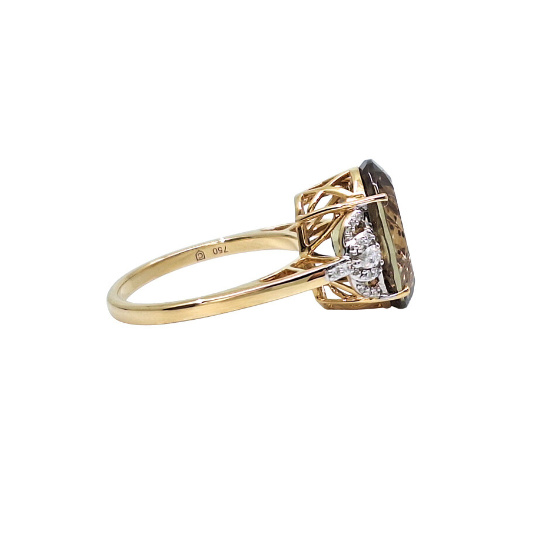 18ct Yellow Gold Csarite & Diamond Ring