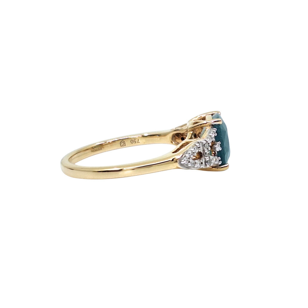 18ct Yellow Gold Grandidierite & Diamond Ring