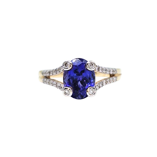 18ct Yellow Gold Tanzanite & Diamond Ring