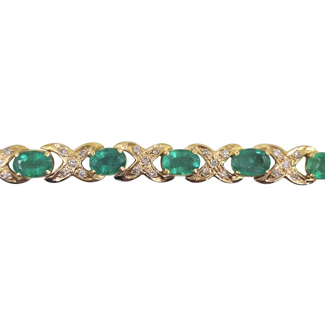 18ct Yellow Gold Emerald & Diamond Bracelet