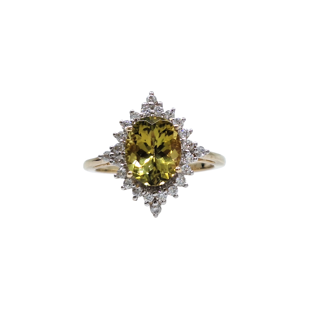 9ct Yellow Gold Csarite & Diamond Cluster Ring