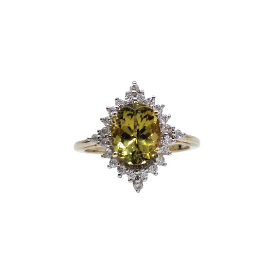 9ct Yellow Gold Csarite & Diamond Cluster Ring