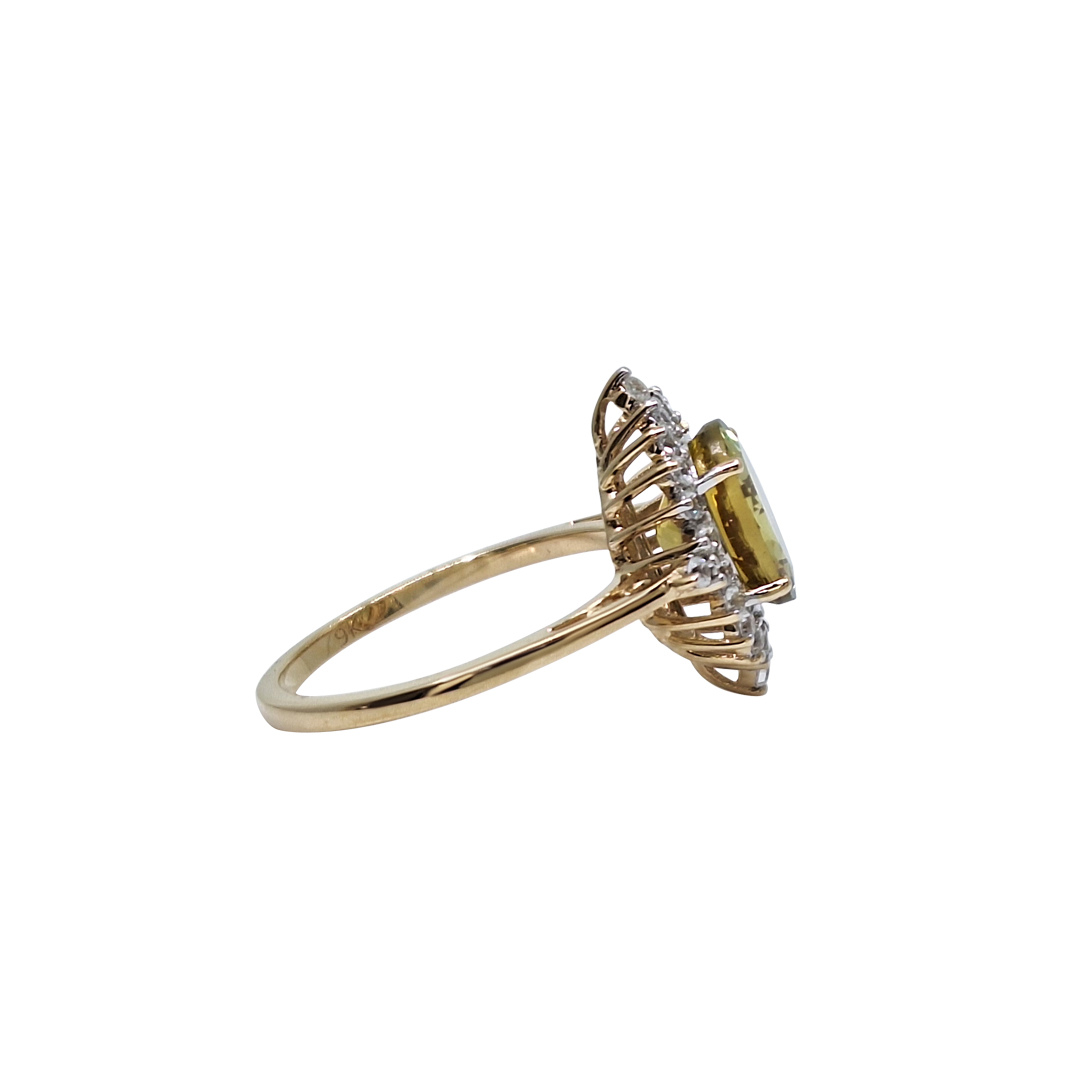 9ct Yellow Gold Csarite & Diamond Cluster Ring