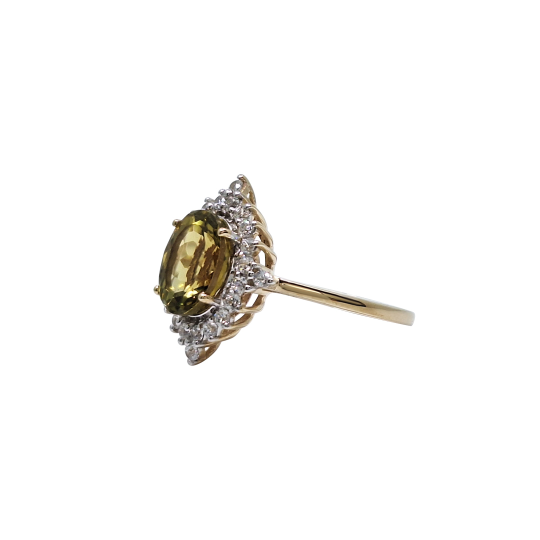 9ct Yellow Gold Csarite & Diamond Cluster Ring