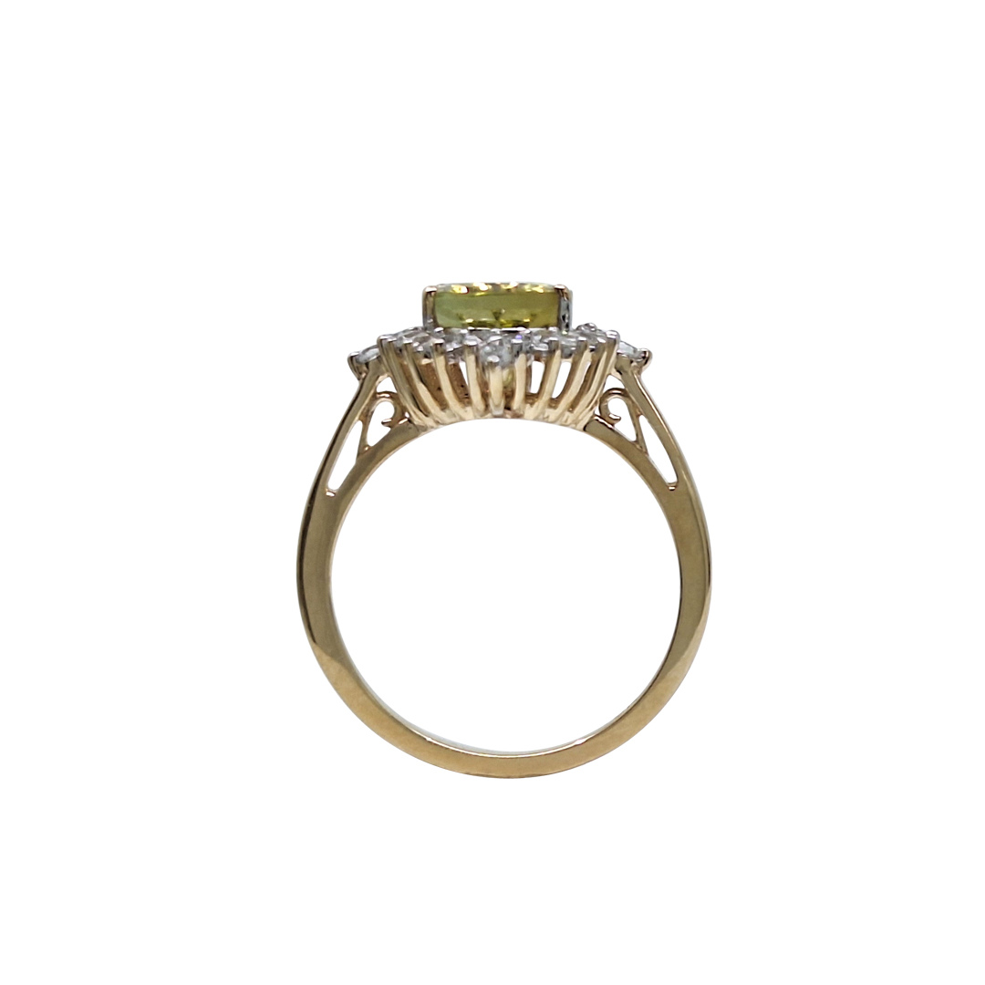 9ct Yellow Gold Csarite & Diamond Cluster Ring