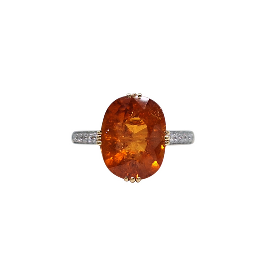 18ct Yellow Gold Orange Gemstone & Diamond Ring