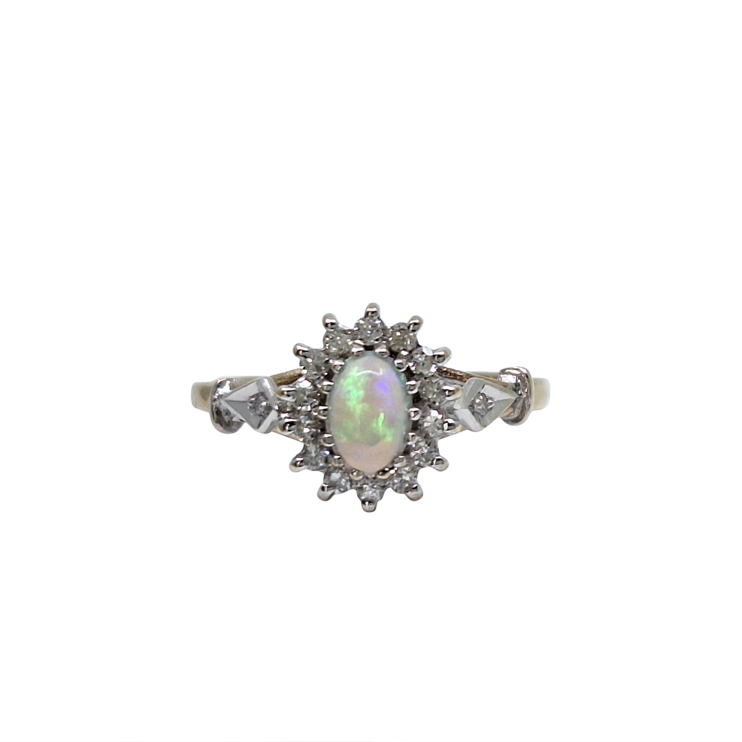 9ct Yellow Gold Opal & Diamond Ring