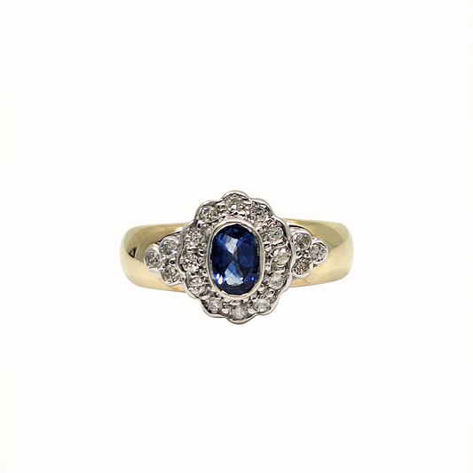 9ct Yellow Gold Sapphire & Diamond Cluster Ring