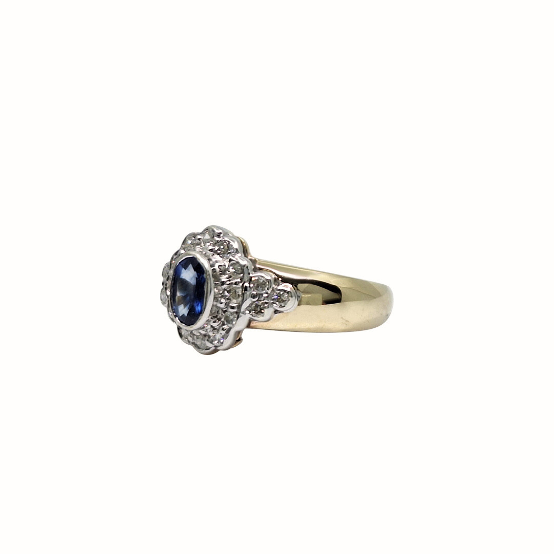 9ct Yellow Gold Sapphire & Diamond Cluster Ring