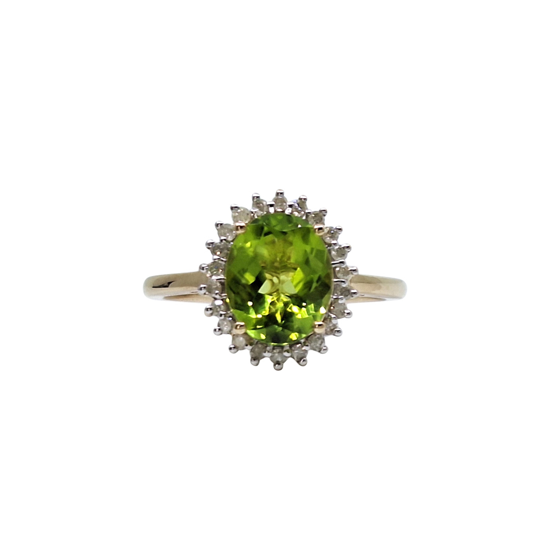 9ct Yellow Gold Peridot & Diamond Cluster Ring