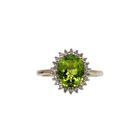 9ct Yellow Gold Peridot & Diamond Cluster Ring