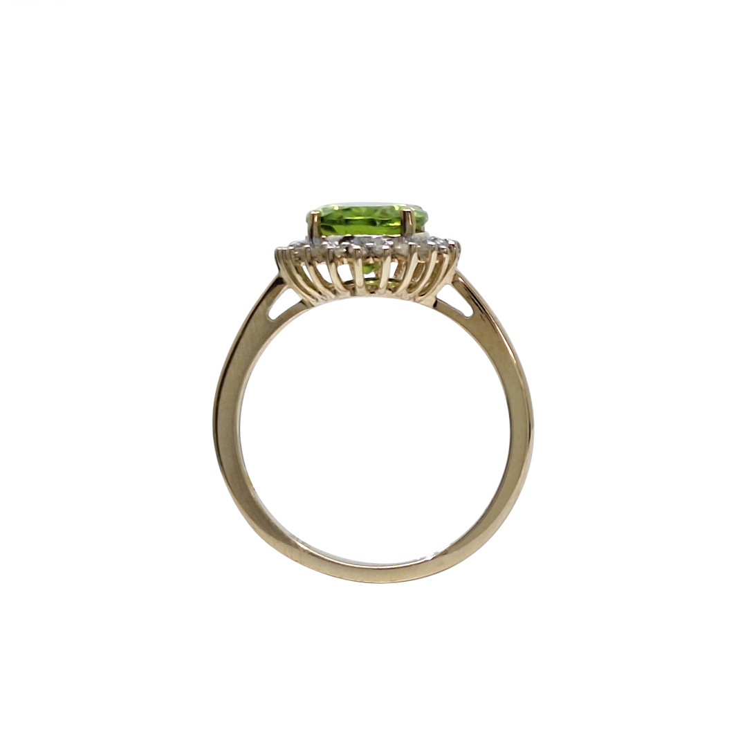 9ct Yellow Gold Peridot & Diamond Cluster Ring