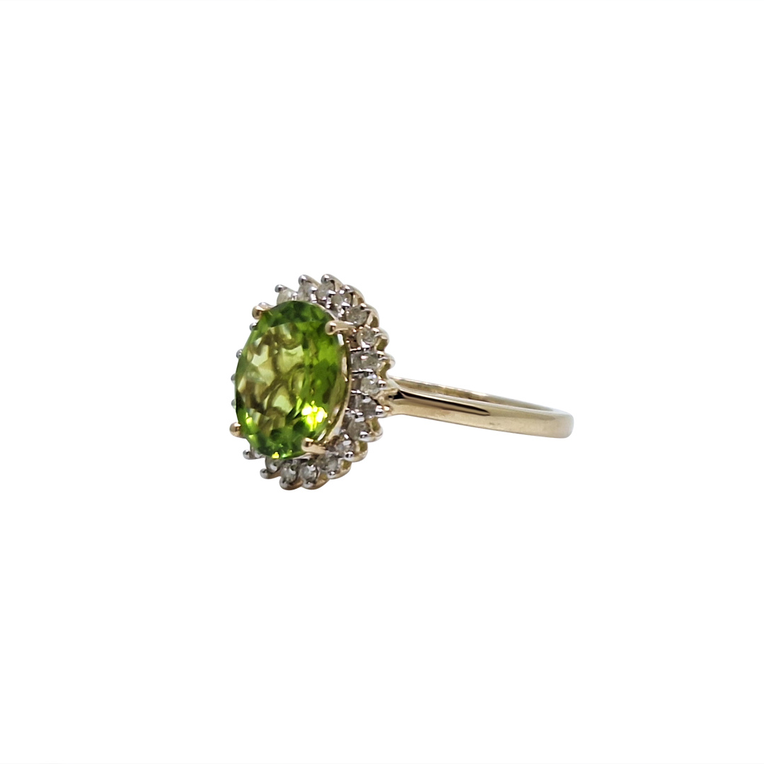 9ct Yellow Gold Peridot & Diamond Cluster Ring