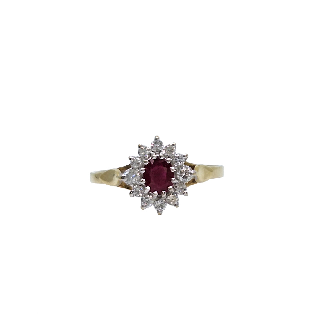 18ct Yellow Gold Ruby & Diamond Cluster Ring