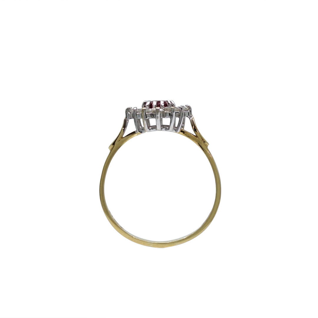 18ct Yellow Gold Ruby & Diamond Cluster Ring