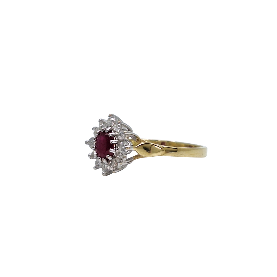 18ct Yellow Gold Ruby & Diamond Cluster Ring