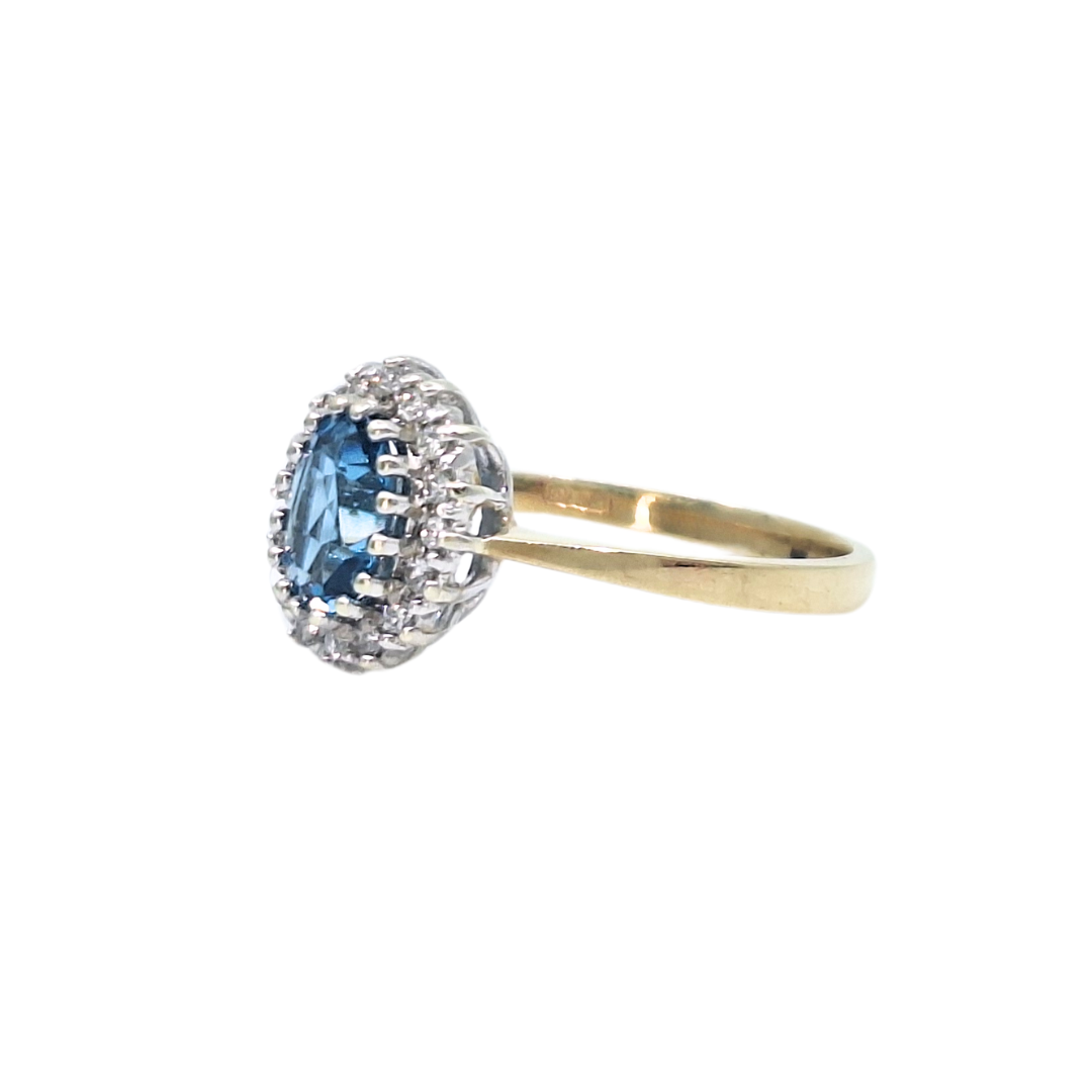 9ct Yellow Gold Blue Topaz & Diamond Cluster Ring