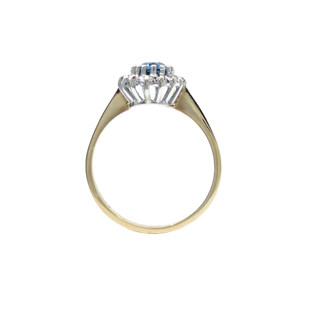 9ct Yellow Gold Blue Topaz & Diamond Cluster Ring