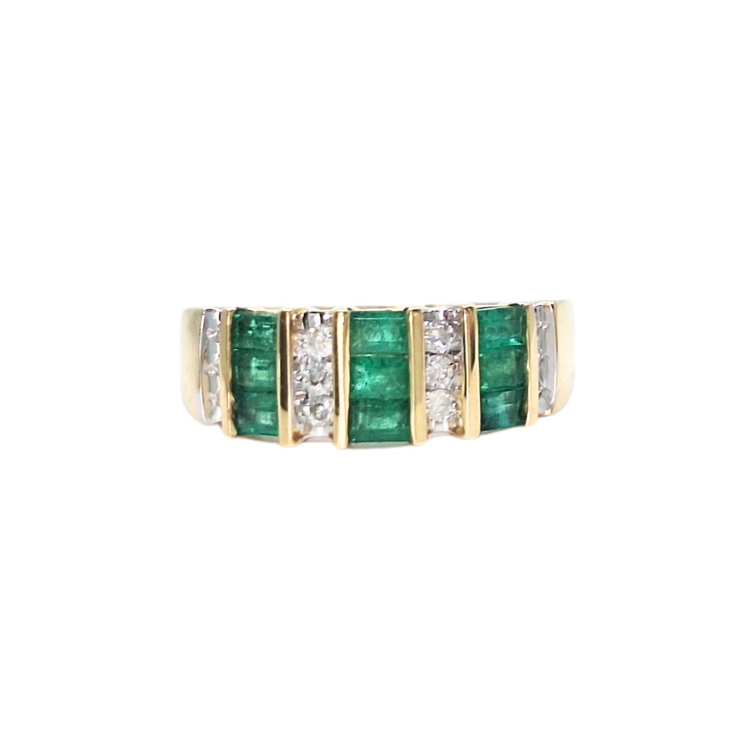 14ct Yellow Gold Emerald & Diamond Ring