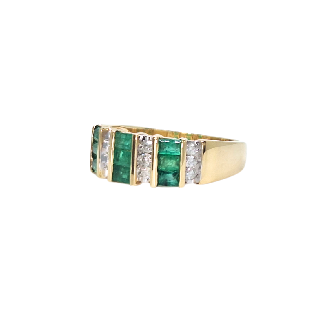 14ct Yellow Gold Emerald & Diamond Ring