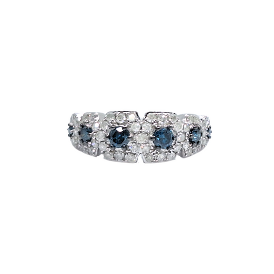 9ct White Gold Blue & White Diamond Ring