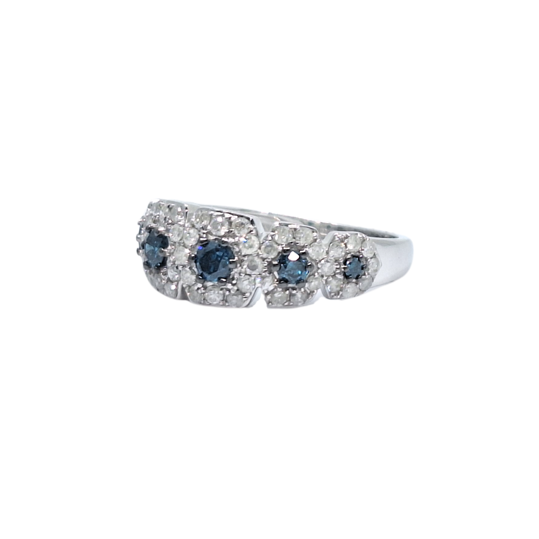 9ct White Gold Blue & White Diamond Ring