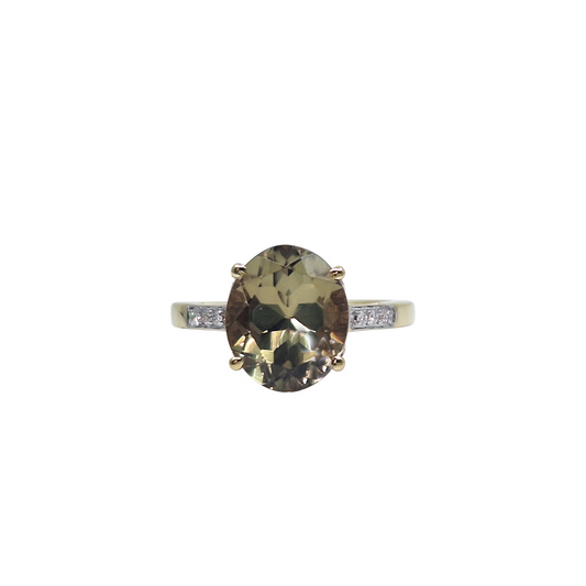 18ct Yellow Gold Csarite & Diamond Ring